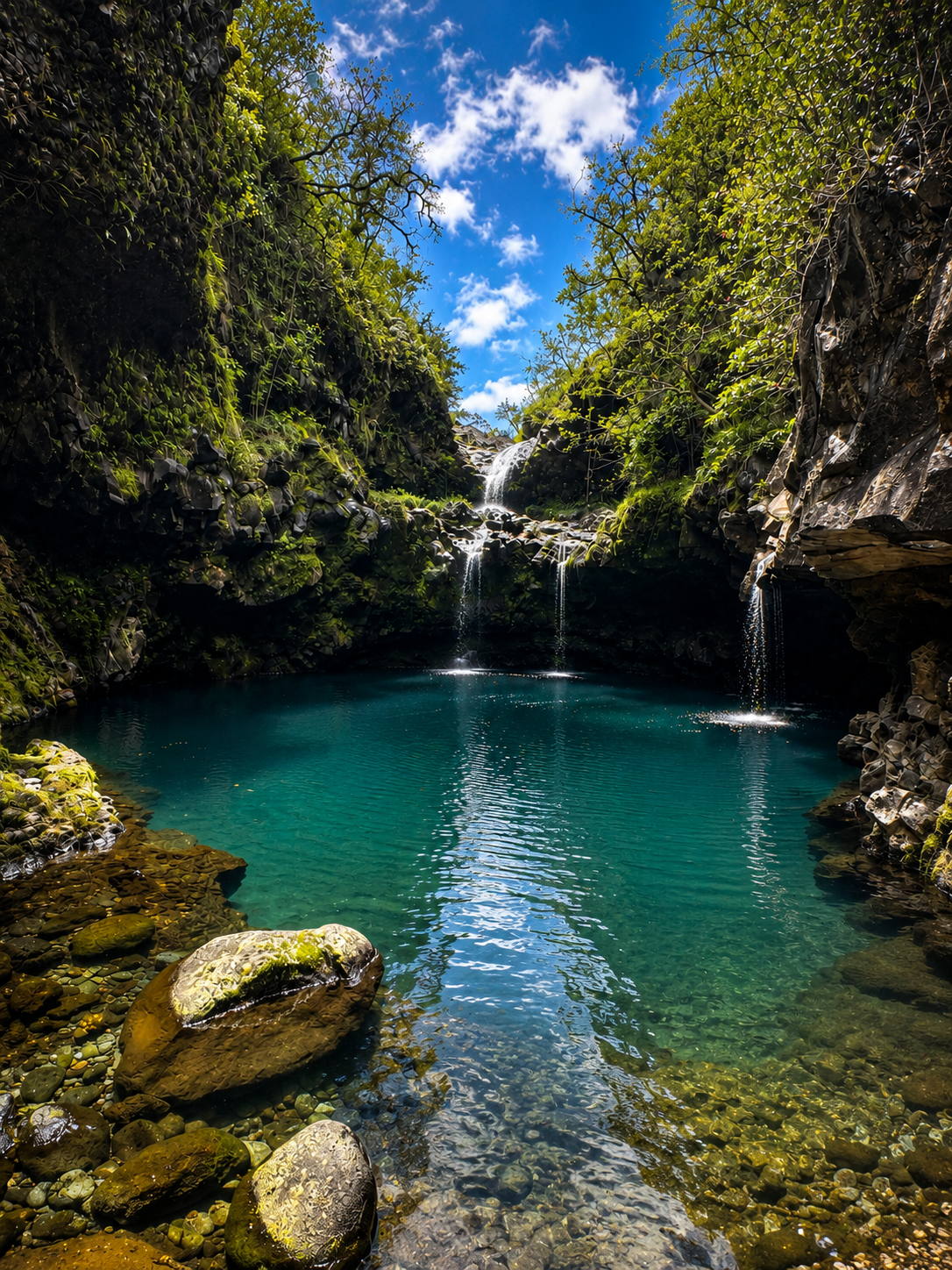 Turquoise waterfall pool on the Road to Hana